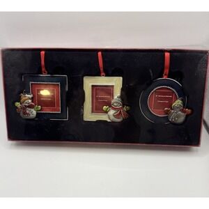 St Nicholas Square Set of 3 Happy Snowman‎ Christmas Ornament Photo Frames metal